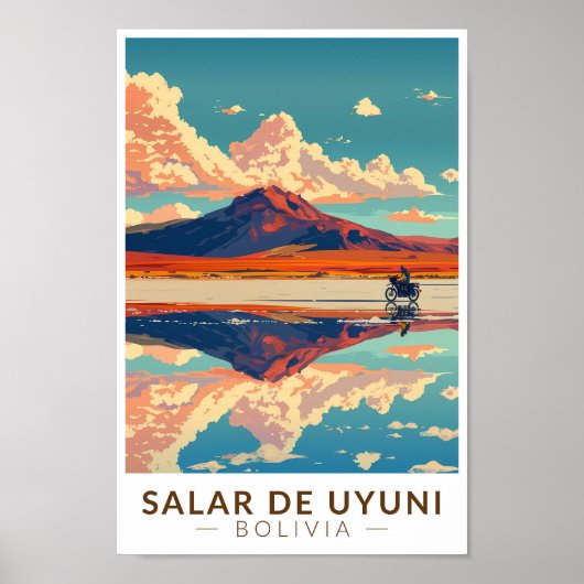 Poster Uyuni Salt Flat Bolivia Motorcycle Travel Art (Devant)