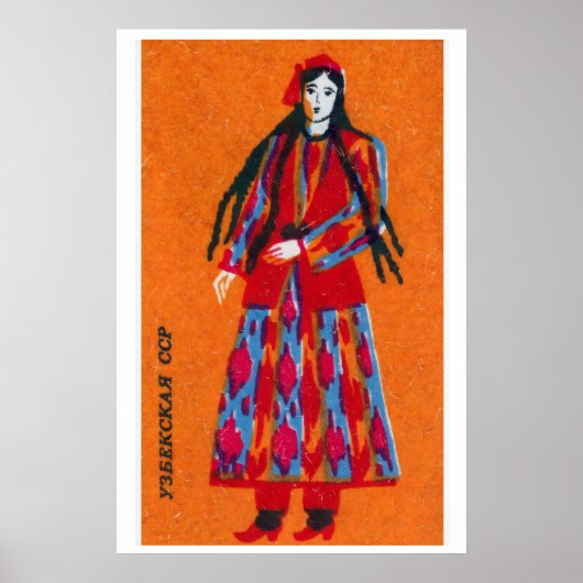 Poster Uzbek Woman Matchbox Art Print, Vintage Folk Art (Devant)