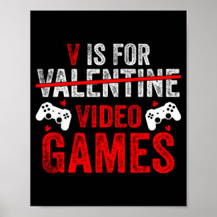 Poster V est pour jeux vidéo drôle Saint-Valentin joueur