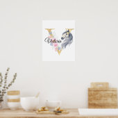 Poster V lettre nom personnalisé monogramme avec cheval (Cuisine)