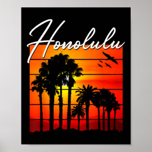 Poster Vacances à Honolulu Souvenir Hawaï Coucher de sole