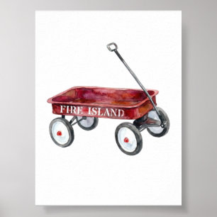 Poster Vacances à la plage à l'aquarelle du chariot rouge