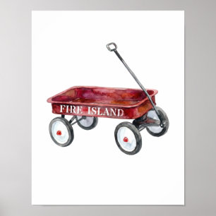 Poster Vacances à la plage à l'aquarelle du chariot rouge