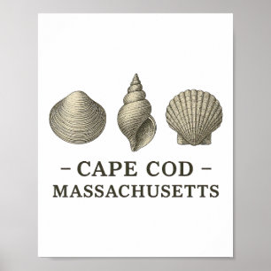 Poster Vacances à la plage du Cap Cod Coquillages vintage