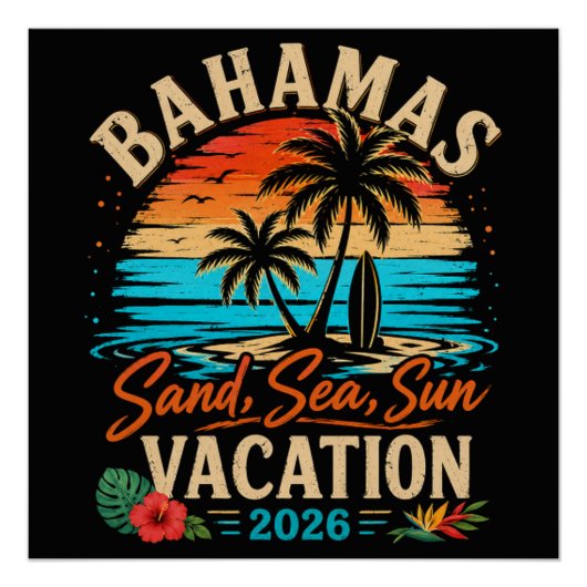 Poster Vacances Bahamas Sable Mer Soleil 2026 (Devant)
