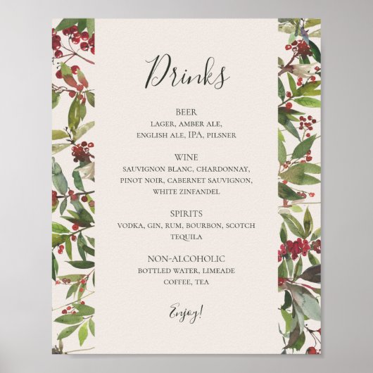 Poster Vacances Chic Botanique | Menu Boissons Champagne (Devant)