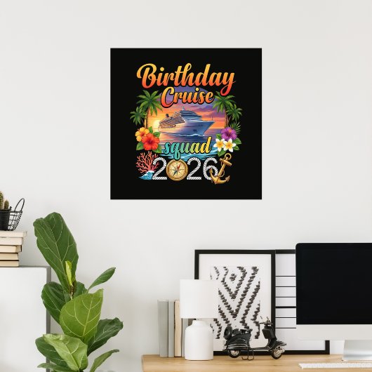 Poster Vacances d'anniversaire en croisière (Bureau à domicile)