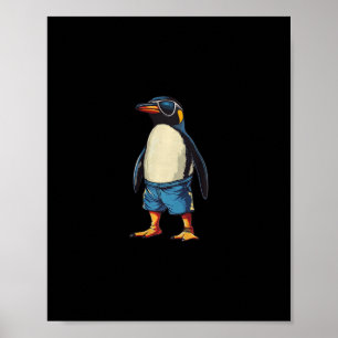 Poster Vacances dans la piscine avec ce pingouin drôle en