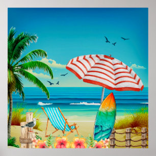 Poster Vacances d'été à la plage, détente