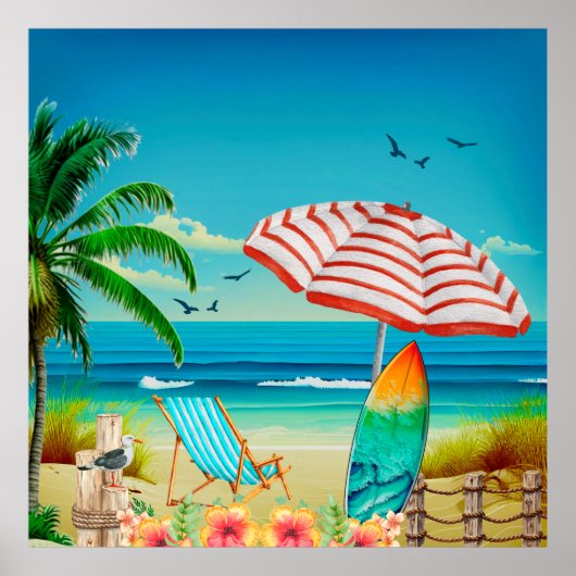 Poster Vacances d'été à la plage, détente (Devant)
