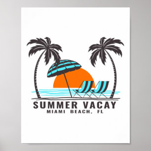 Poster Vacances d'été Miami Beach Floride États-Unis Vaca