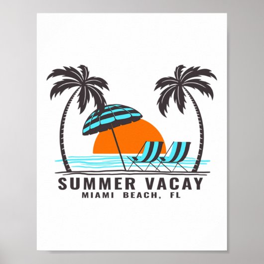 Poster Vacances d'été Miami Beach Floride États-Unis Vaca (Devant)