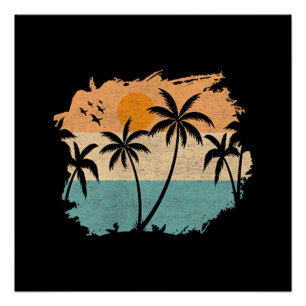 Poster Vacances d'été Rétro Coucher de soleil Plage Palmi
