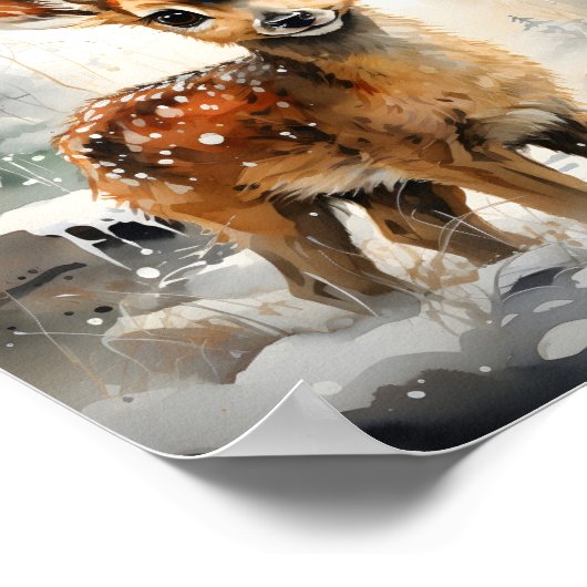 Poster Vacances d'hiver Forêt Scène Bébé mignon Cher (Coin)