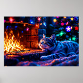 Poster Vacances d'hiver mignon chat lumières de Noël (Devant)