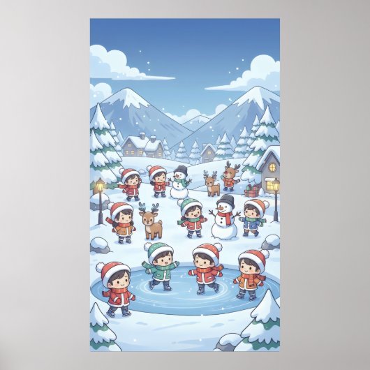 Poster Vacances d'hiver petits enfants portant des mantea (Devant)