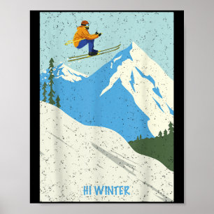 Poster Vacances d'hiver Ski Noël X-mas Ski Skieur