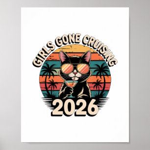 Poster Vacances drôles de chat, filles en croisière 2026