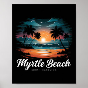Poster Vacances en famille coucher de soleil rétro Caroli