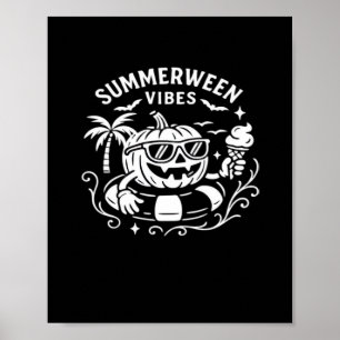 Poster Vacances été Summerween Vibes Citrouille Pool Floa