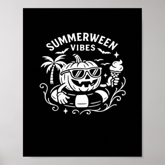Poster Vacances été Summerween Vibes Citrouille Pool Floa (Devant)