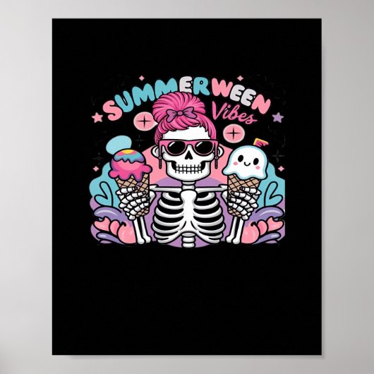Poster Vacances été Summerween Vibes Skeleton IceCream (Devant)