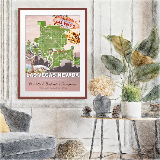 Poster Vacances romantiques lune de miel Las Vegas Nevada