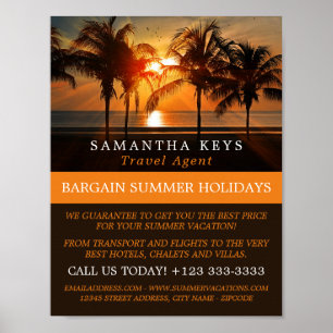 Poster Vacances Tropical Sunset, Annonce d'agent de voyag
