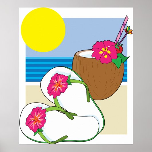 Poster Vacances tropicales sur la plage fleurs de coco to (Devant)