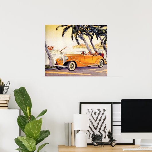 Poster Vacances vintage en voiture convertible (Bureau à domicile)