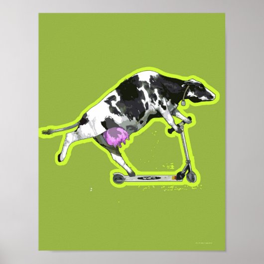 Poster Vache à cheval sur un scooter (Devant)