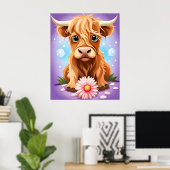 Poster Vache Adorable et Fantaisiste des Highlands Écossa (Bureau à domicile)