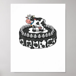 Poster Vache Anniversaire Gâteau Fête Farmer Anniversaire