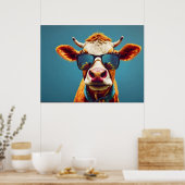 Poster Vache avec lunettes de soleil (Cuisine)