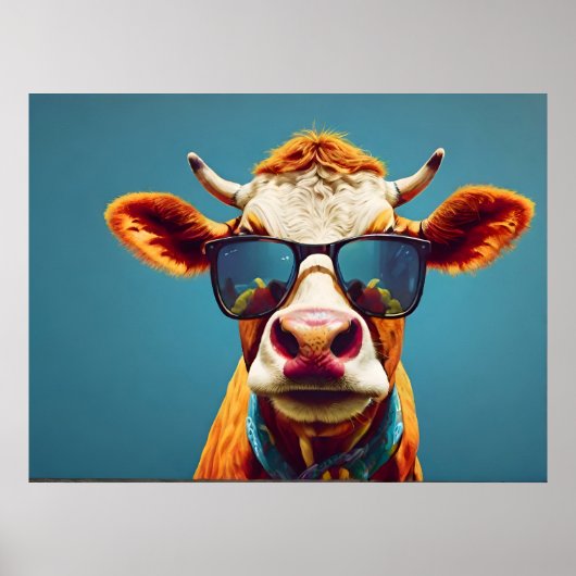 Poster Vache avec lunettes de soleil (Devant)