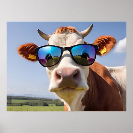 Poster Vache avec lunettes de soleil (Devant)