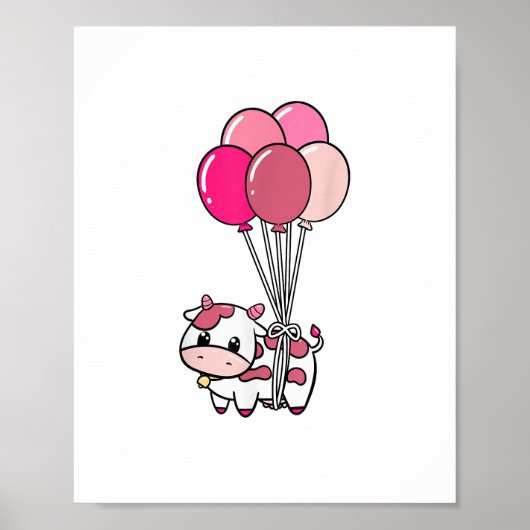 Poster Vache Birthday Balloon Theme Party Fermier Anniver (Devant)