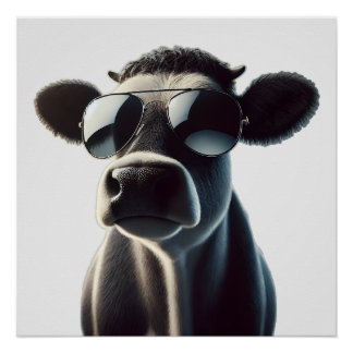 Poster Vache branchée en lunettes de soleil