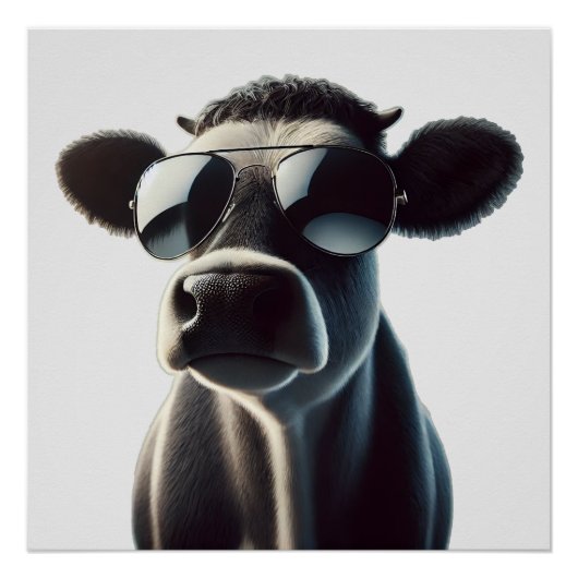 Poster Vache branchée en lunettes de soleil (Devant)