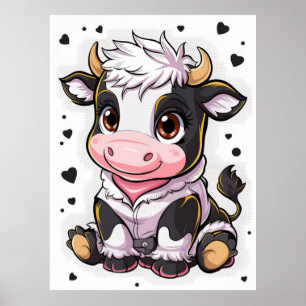 Poster Vache caricaturale mignonne aux grands yeux expres