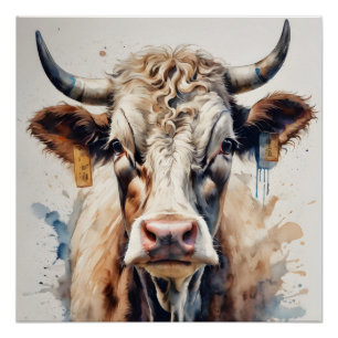 Poster Vache d'aquarelle no 2
