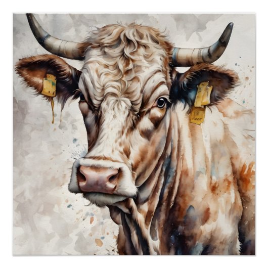 Poster Vache d'aquarelle no 4 (Devant)