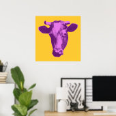 Poster Vache d'art pop rose et violet (Bureau à domicile)