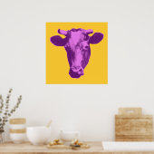 Poster Vache d'art pop rose et violet (Cuisine)
