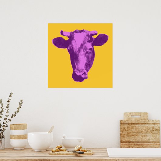 Poster Vache d'art pop rose et violet (Cuisine)