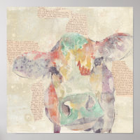 Vache de collage de la ferme aquarelle