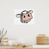 Poster vache de dessin animé noir blanc rose baiser gris (Cuisine)