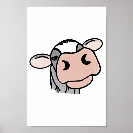 Poster vache de dessin animé noir blanc rose baiser gris (Devant)
