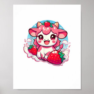 Poster Vache de fraise Kawaii Anime Lait de fraise _3