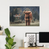 Poster Vache de Highland calvaire herbe d'automne monogra (Bureau à domicile)